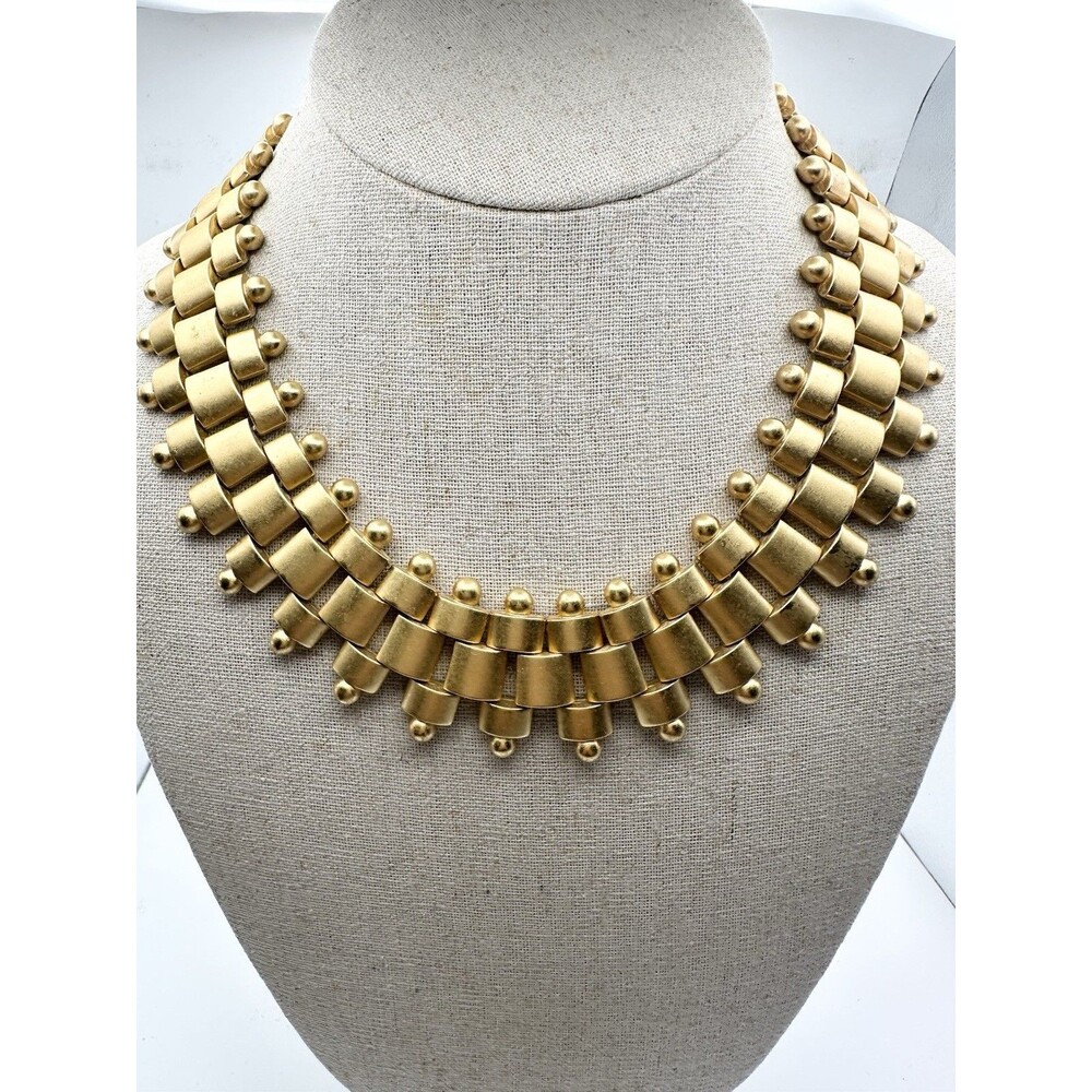 Vintage Gold Tone Modernist Collar Bib Necklace 19”
